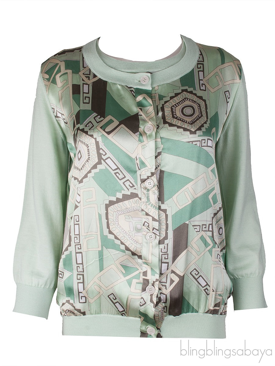 Light Green Printed Sleeveless Top & Cardigan