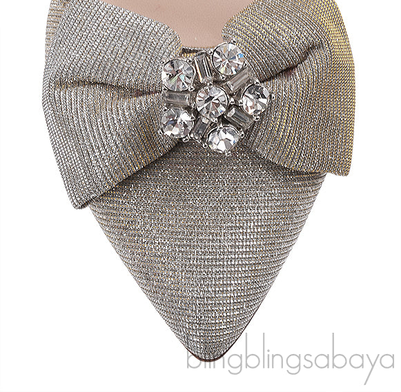 Oscar dela Renta Silver Gold Bow Slingback Heels