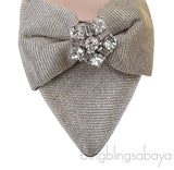 Oscar dela Renta Silver Gold Bow Slingback Heels