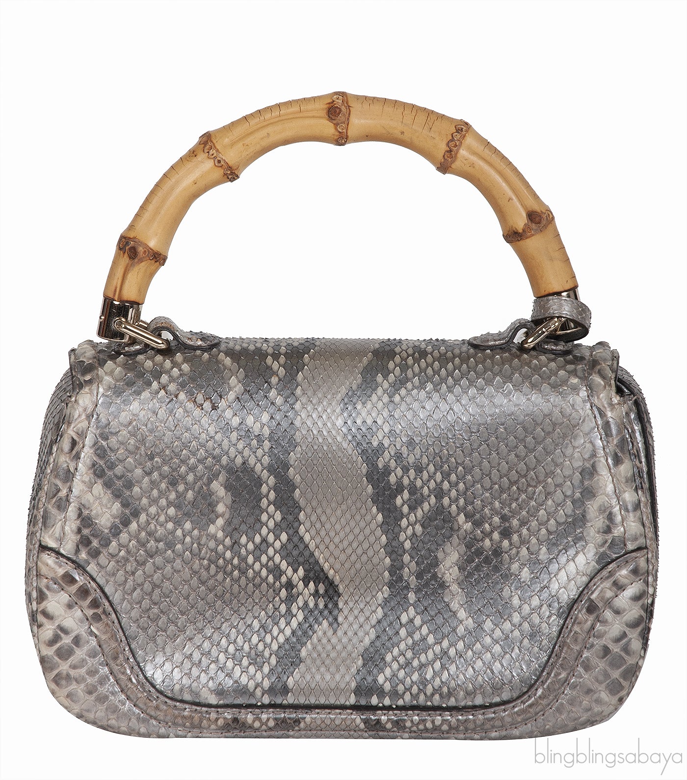 Gucci Silver Python Bamboo Handle Bag