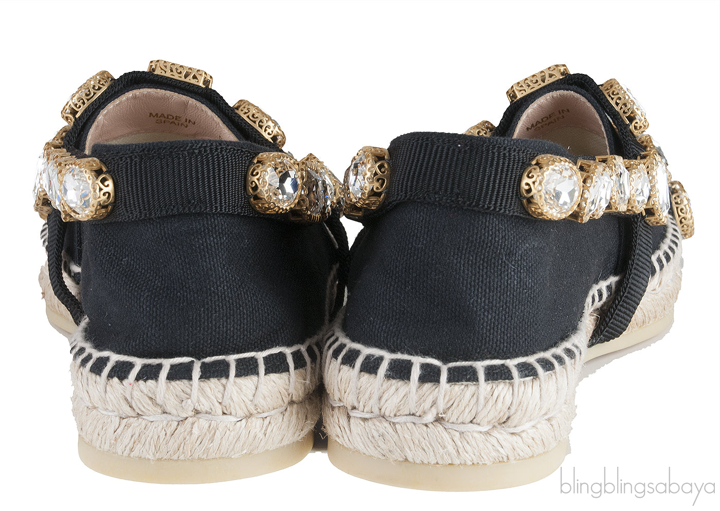 Gucci Pepita Black Canvas Crystal Espadrille
