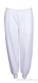Blue Padded Shoulder Top & White Jogger