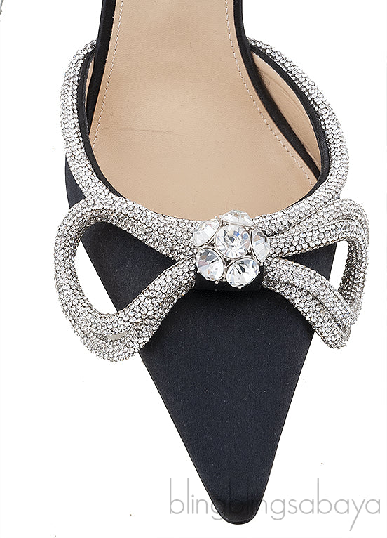 Black Double Crystal Bow Pumps
