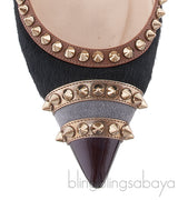 Black Calf Hair Spiked Pointed Toe Flats