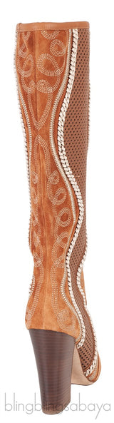 Brown Perforated Texan Knee High Boots