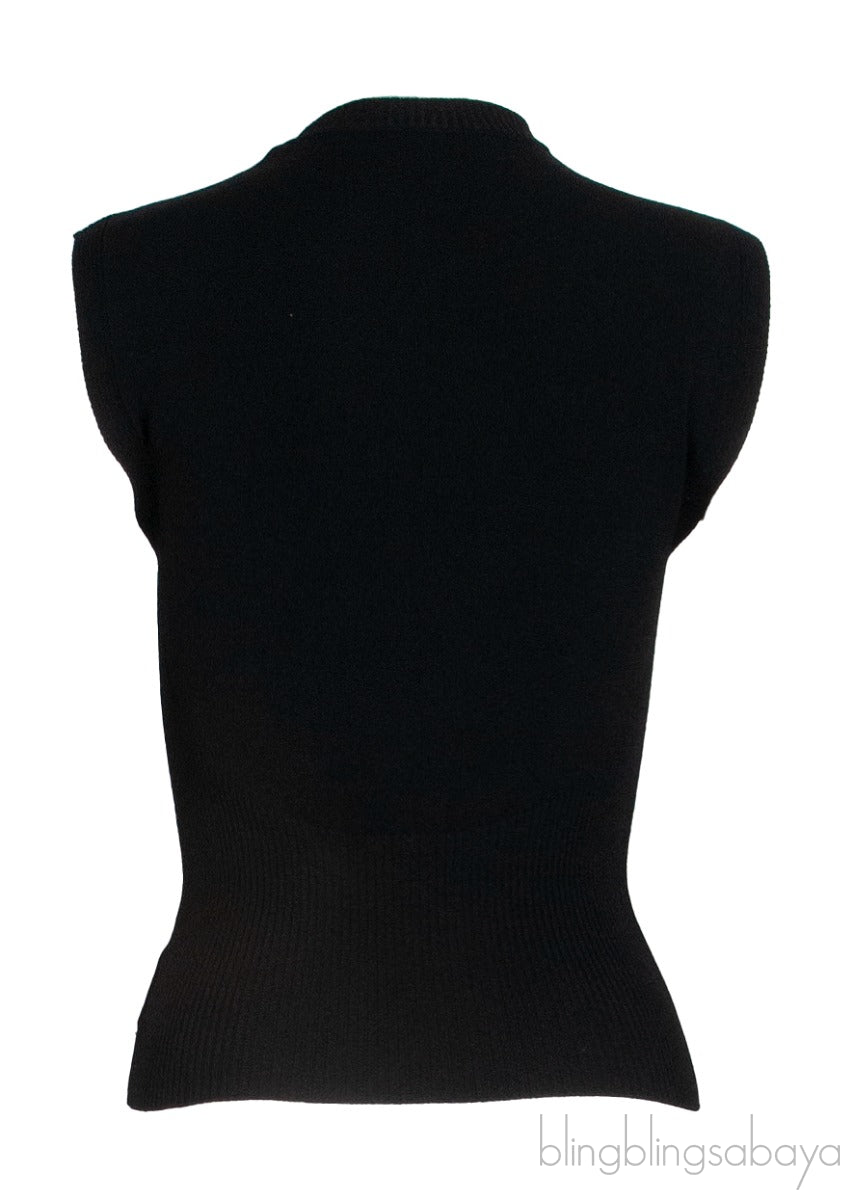 Black Sleeveless Ribbed Trim Top