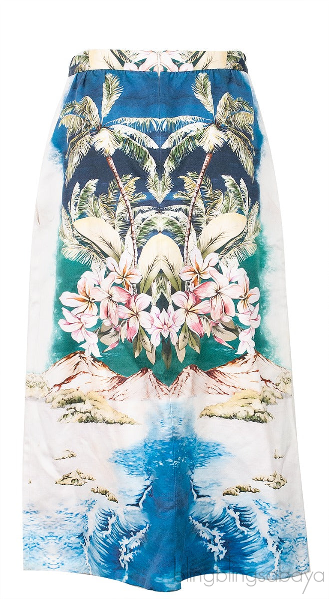 Blue Printed Midi Skirt