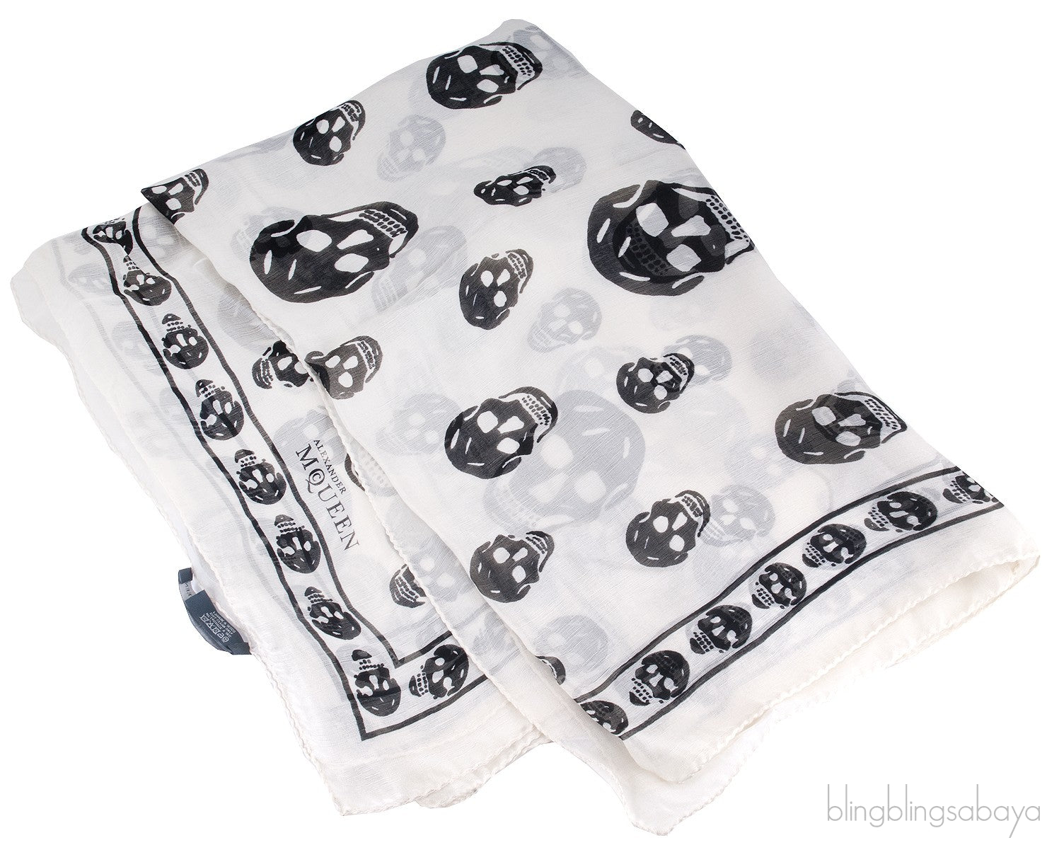 White Silk Chiffon Skull Scarf