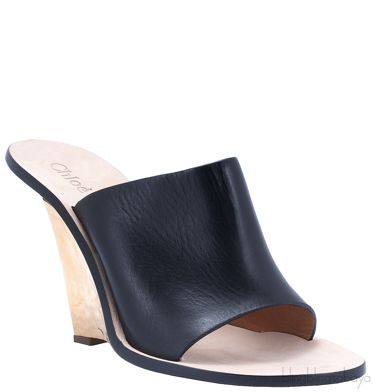 Hammered Gold Tone Wedge Mule