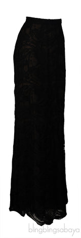 Emilio Pucci Black Silk Lace Trim Shirt & Black Lace Maxi Skirt M