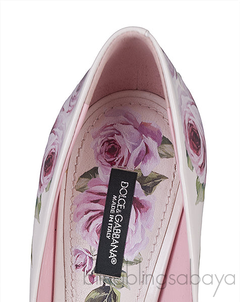 Jeweled Floral Print Leather Heels