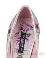 Jeweled Floral Print Leather Heels