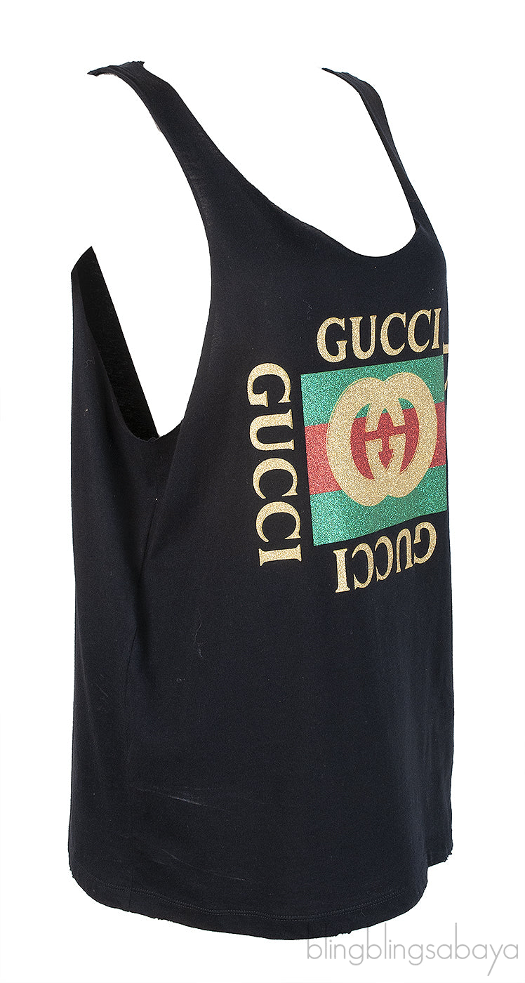 Gucci Black Vintage Printed Tank Top