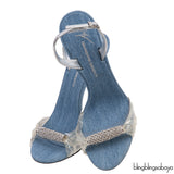 Giuseppe Zanotti Blue Denim Crystal PVC Slingback Heels