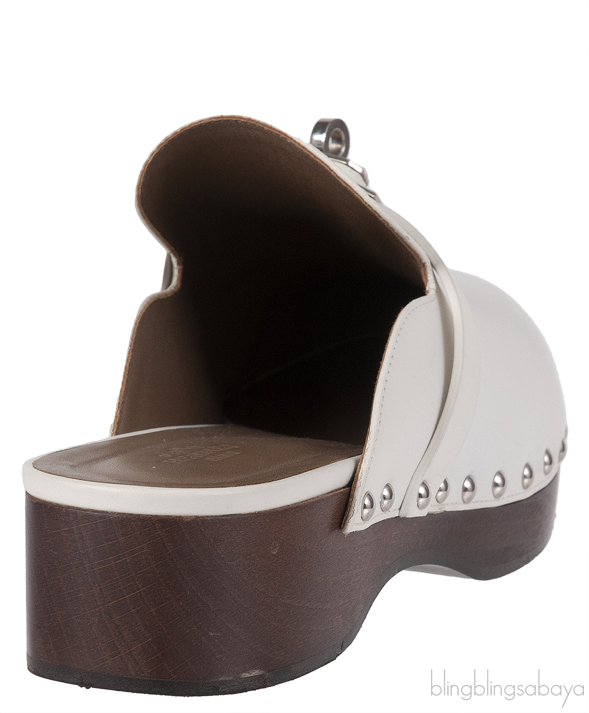 Hermes Carlota White Leather Mules