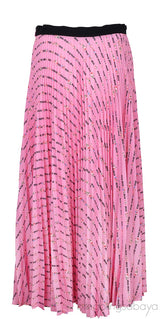 Pink Pleated Logo Print Skirt