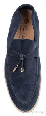 Loro Piana Summer Charms Walk Navy Blue Suede Loafers