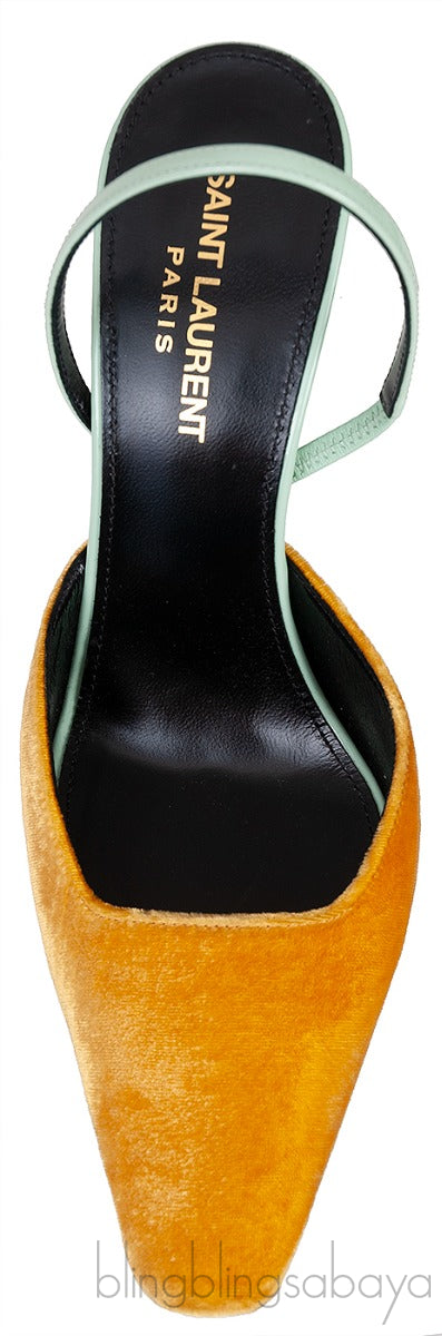 Blade Gold Velvet & Mint Green Slingback Pumps