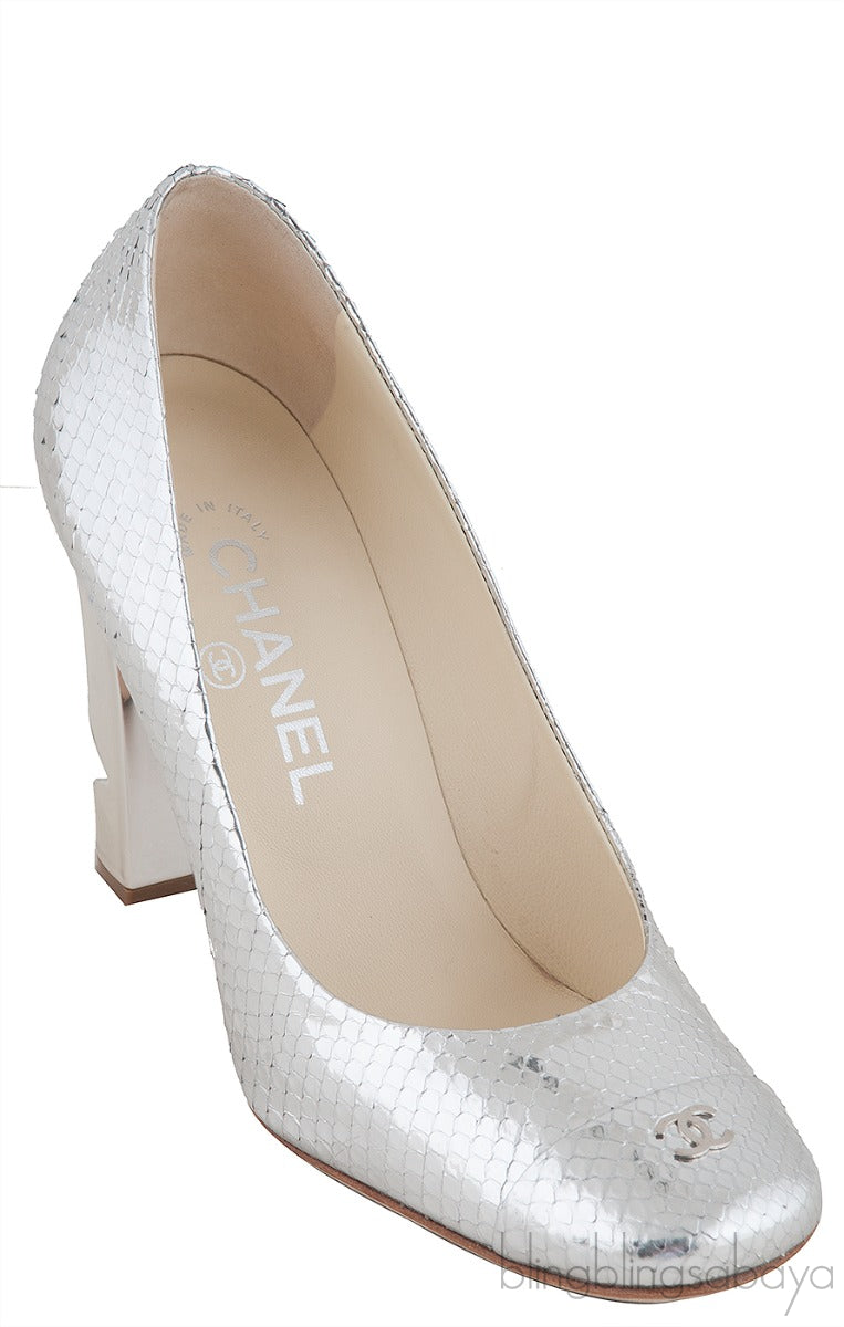 Silver Metallic Python Heels