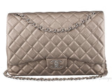 Metallic Silvery Gold Quilted Maxi Flap Bag