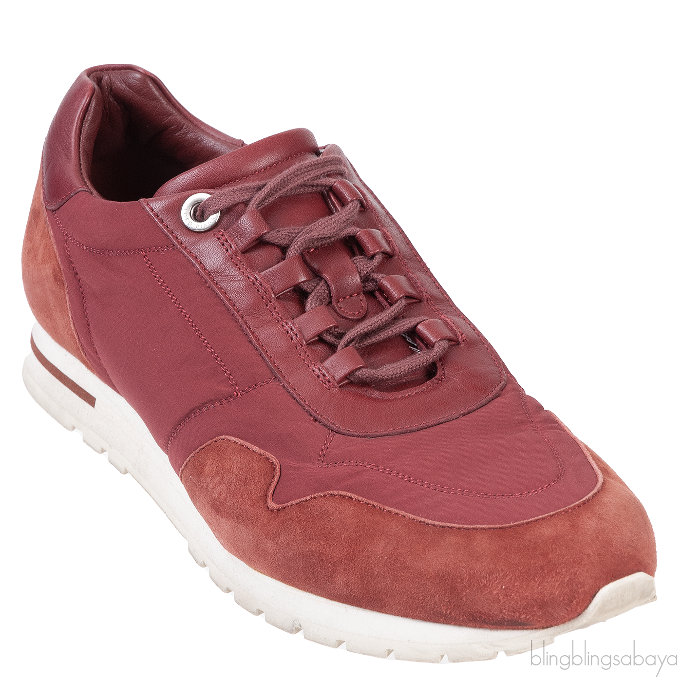 Loro Piana Maroon Nylon and Brown Suede Sneakers