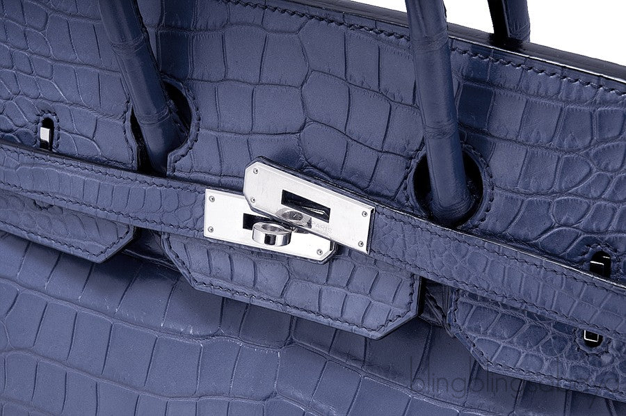 Birkin 35 Brighton Blue Matte Porosus