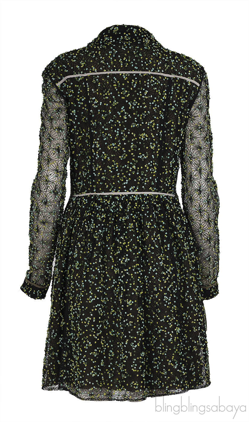 Fendi Green Embellished Long Sleeve Mini Dress M