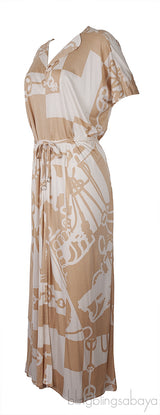 Beige Printed Belted Dress