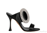 Black Satin Fibiona Slide Sandals