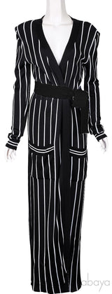 Black Stripe Knit Stretch Cardigan Robe