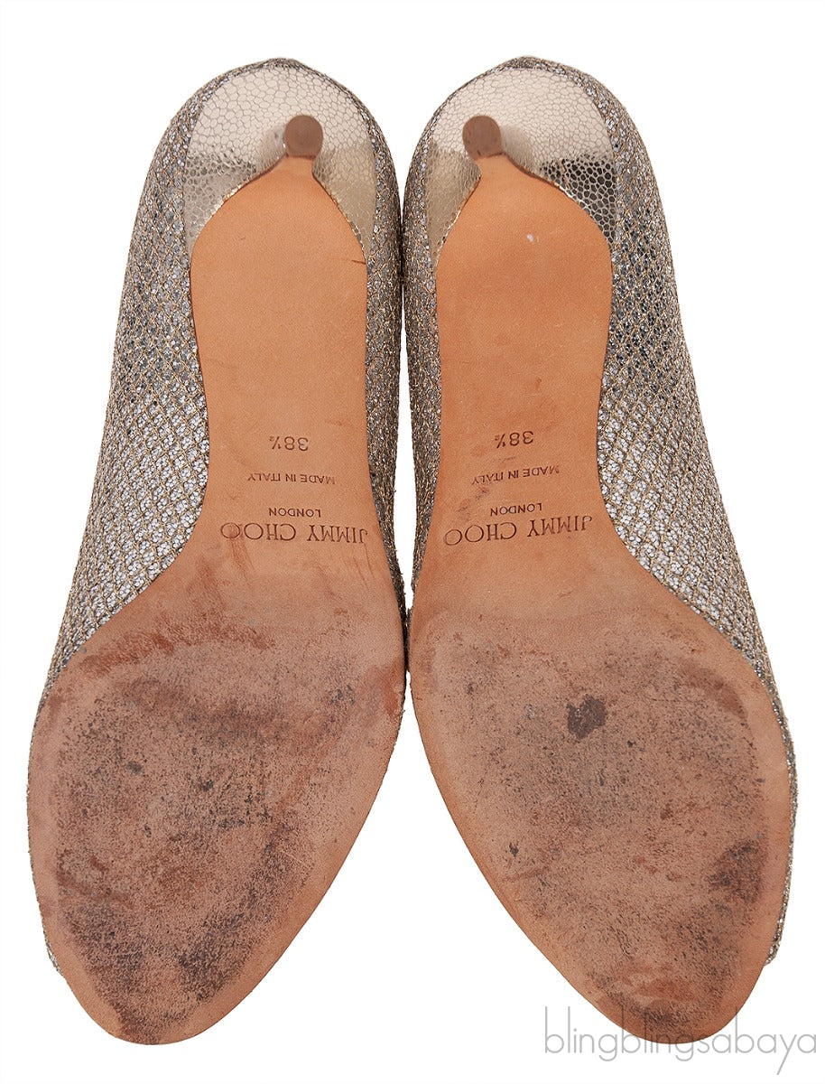 Silver Glittery Peep Toe Pump