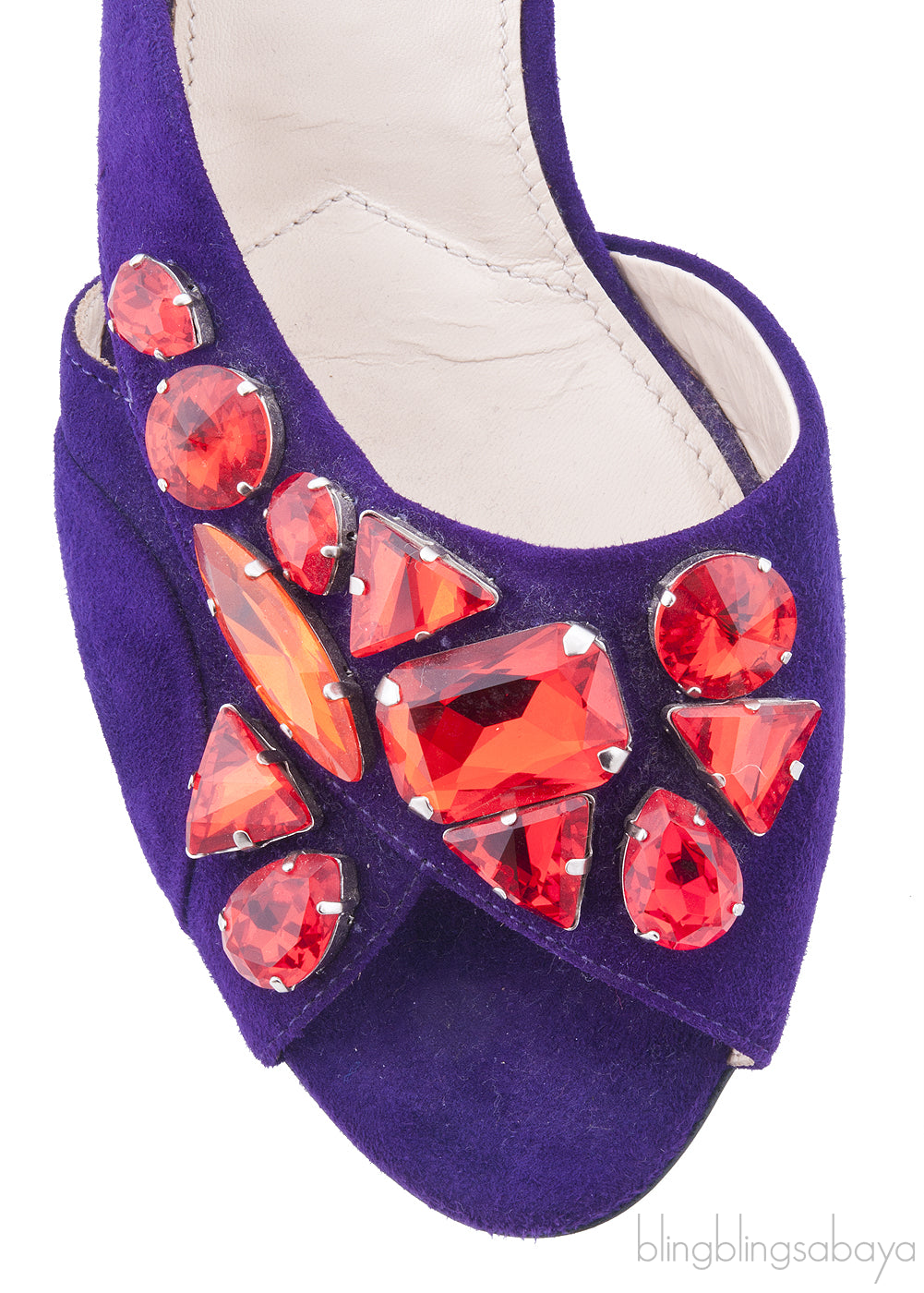 Purple Suede Red Crystal Sandals