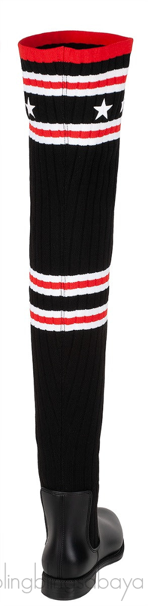 Black Over the Knee High Knit-sock Boots