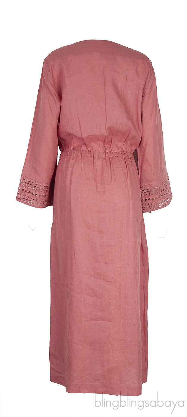 Norlia Pink Linen Midi Dress
