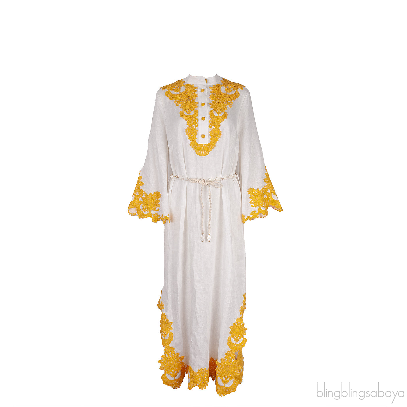 Macrame Trimmed Linen Midi Dress