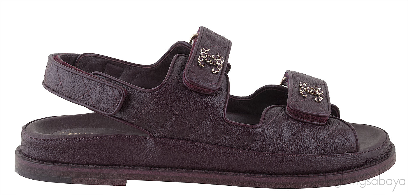 Burgundy Quilted Leather CC Velcro Sandals