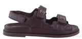 Burgundy Quilted Leather CC Velcro Sandals