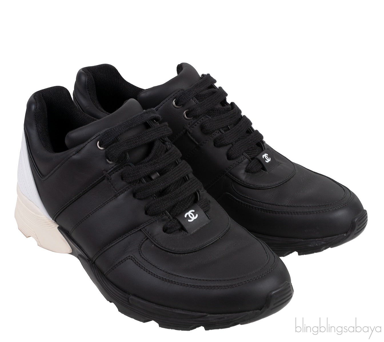 Bi-color White and Black Leather Men Sneakers