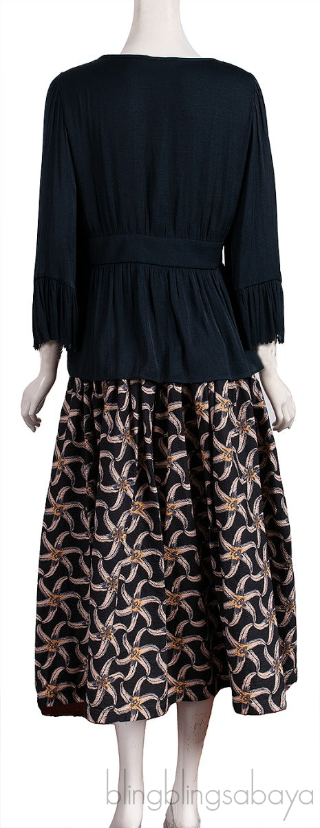 Dark Blue Blouse & Floral Print Skirt