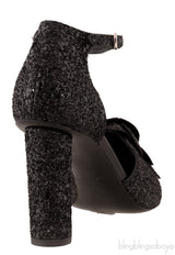 Black Glitter Camellia Heels