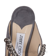 Jimmy Choo Grey Suede Bing Crystal Leather 100mm Crystal Mules