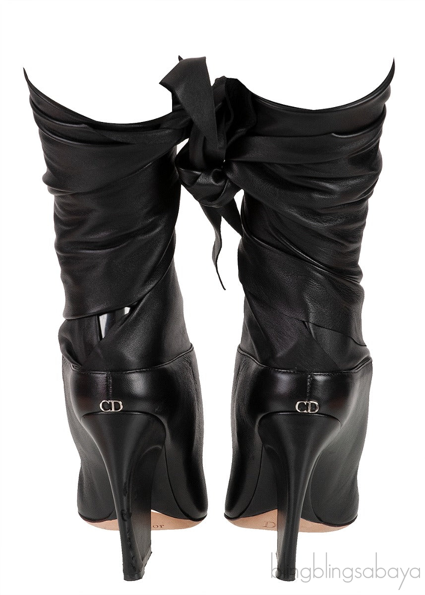 Black Dior Wrap Around Leather Boots