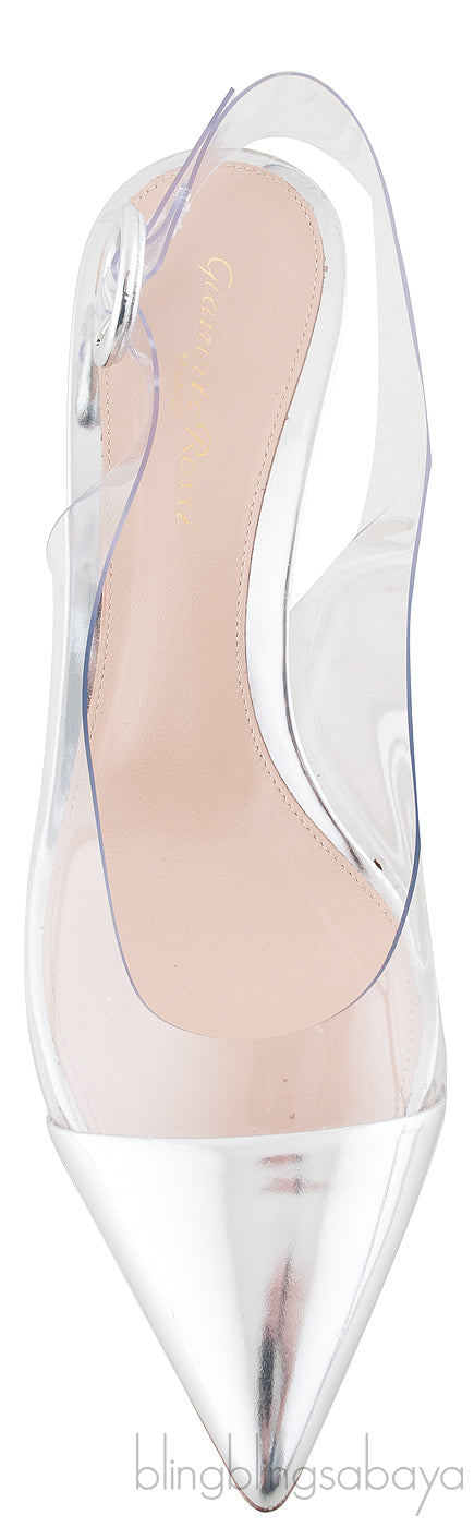 PVC Silver Pointed Toe Heels