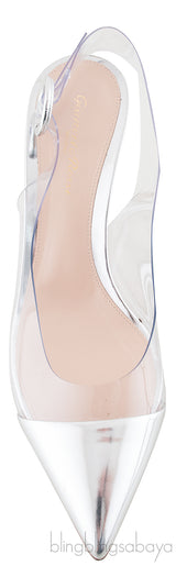 PVC Silver Pointed Toe Heels