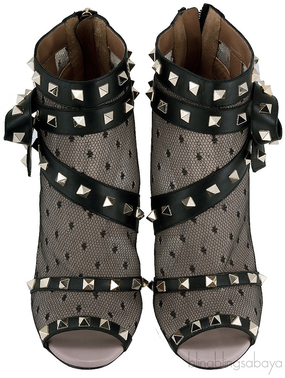 Lace Net Peep Toe Bootie
