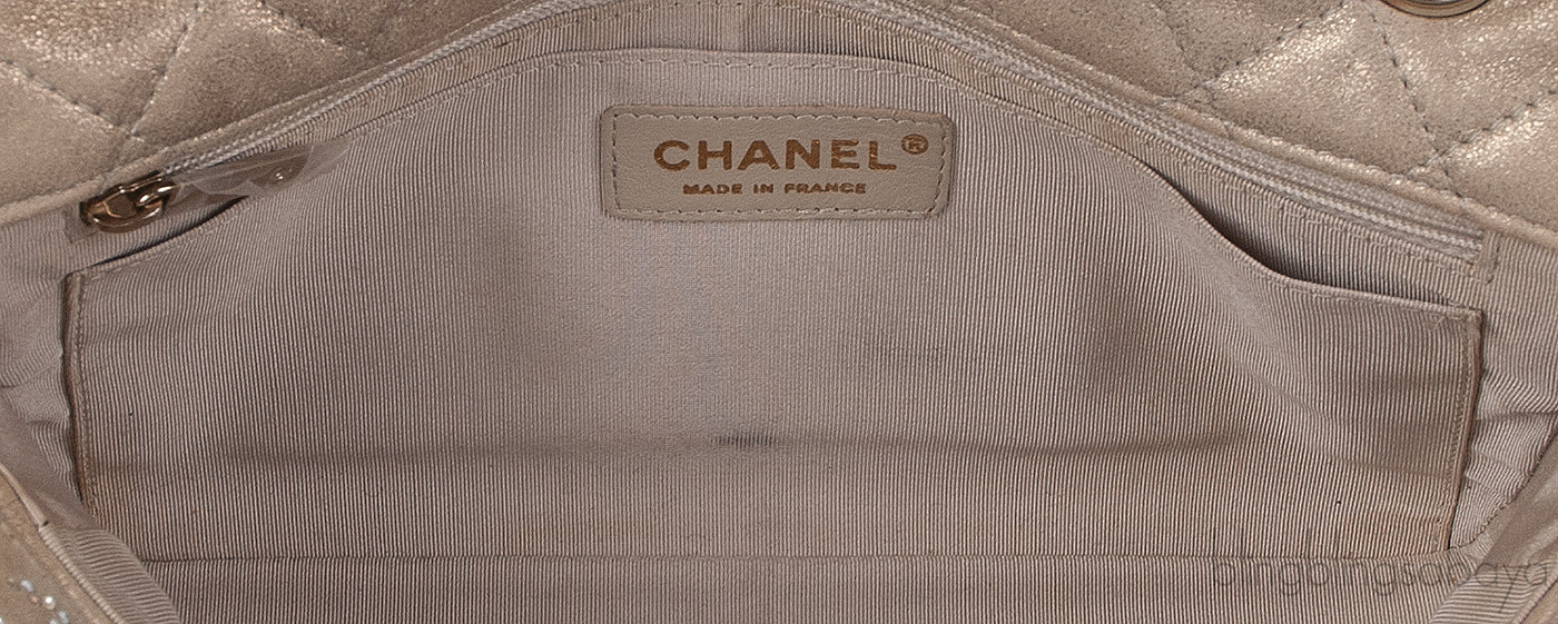 Crystal Bead Jewel Gold Medium Flap Bag