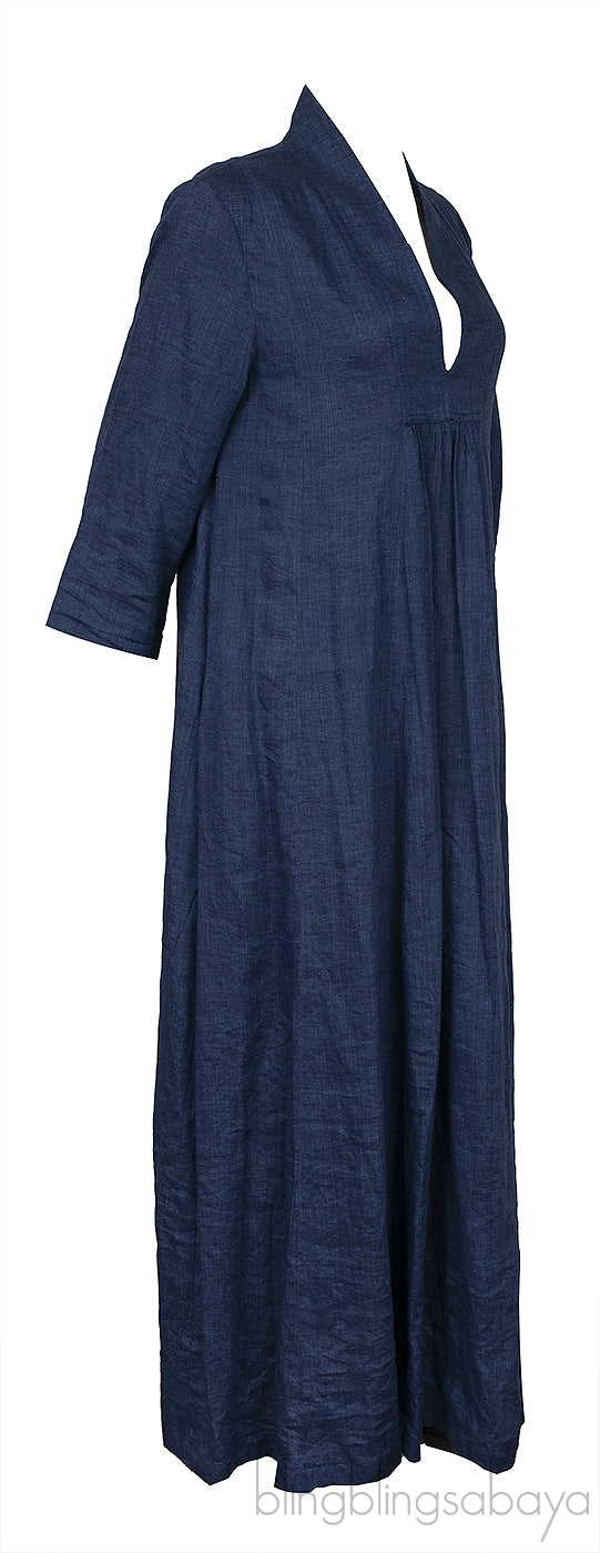 Blue Denim Linen Kaftan Dress