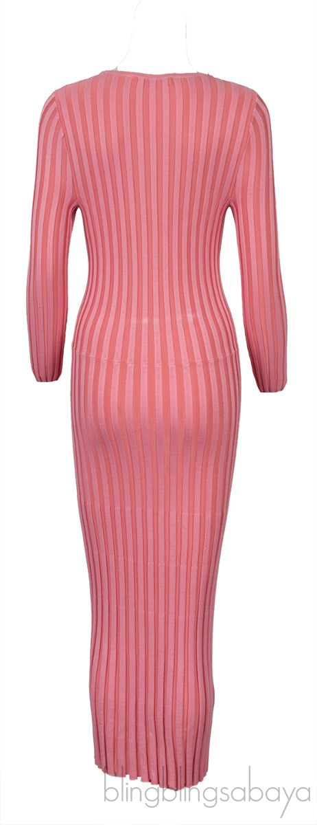 Pink Knitted Long Sleeve Dress
