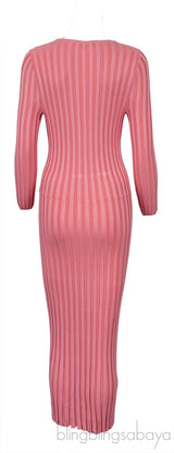Pink Knitted Long Sleeve Dress