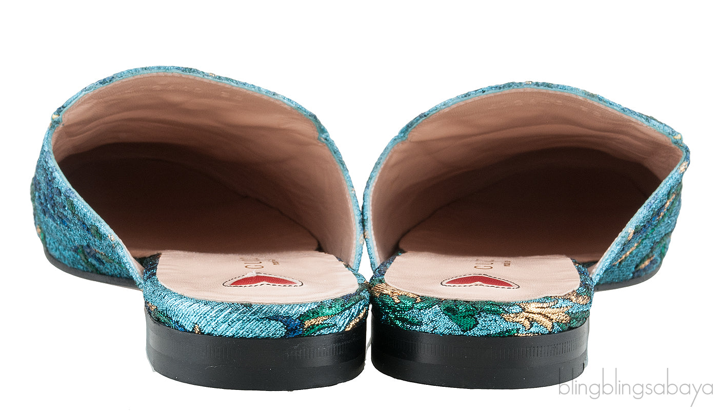 Blue Floral Lurex Princetown Sandals